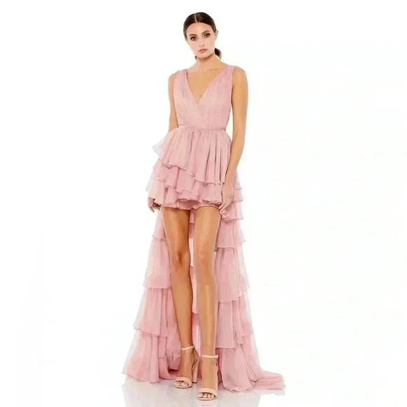 HIGH LOW TIERED GOWN WITH BUILT IN BODYSUIT‎ - Picture 1 of 8